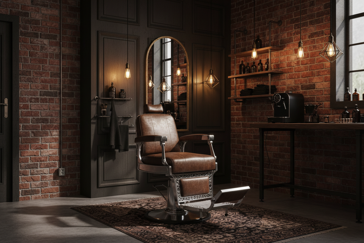 darker theme to the barbershop, think old rustic look but modern styling
